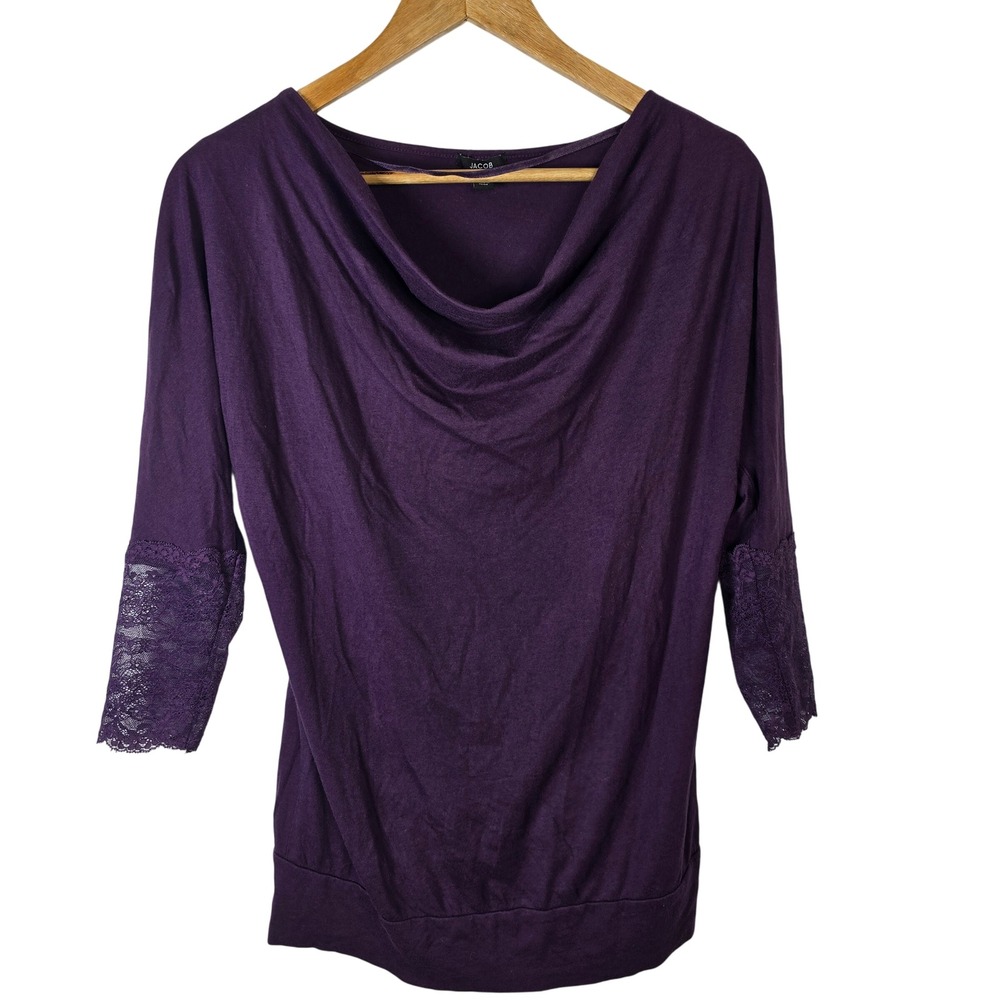 JACOB‎ Purple Cowl Neck 3/4 Sleeve Lace Cuff Top Blouse Womens Size PS